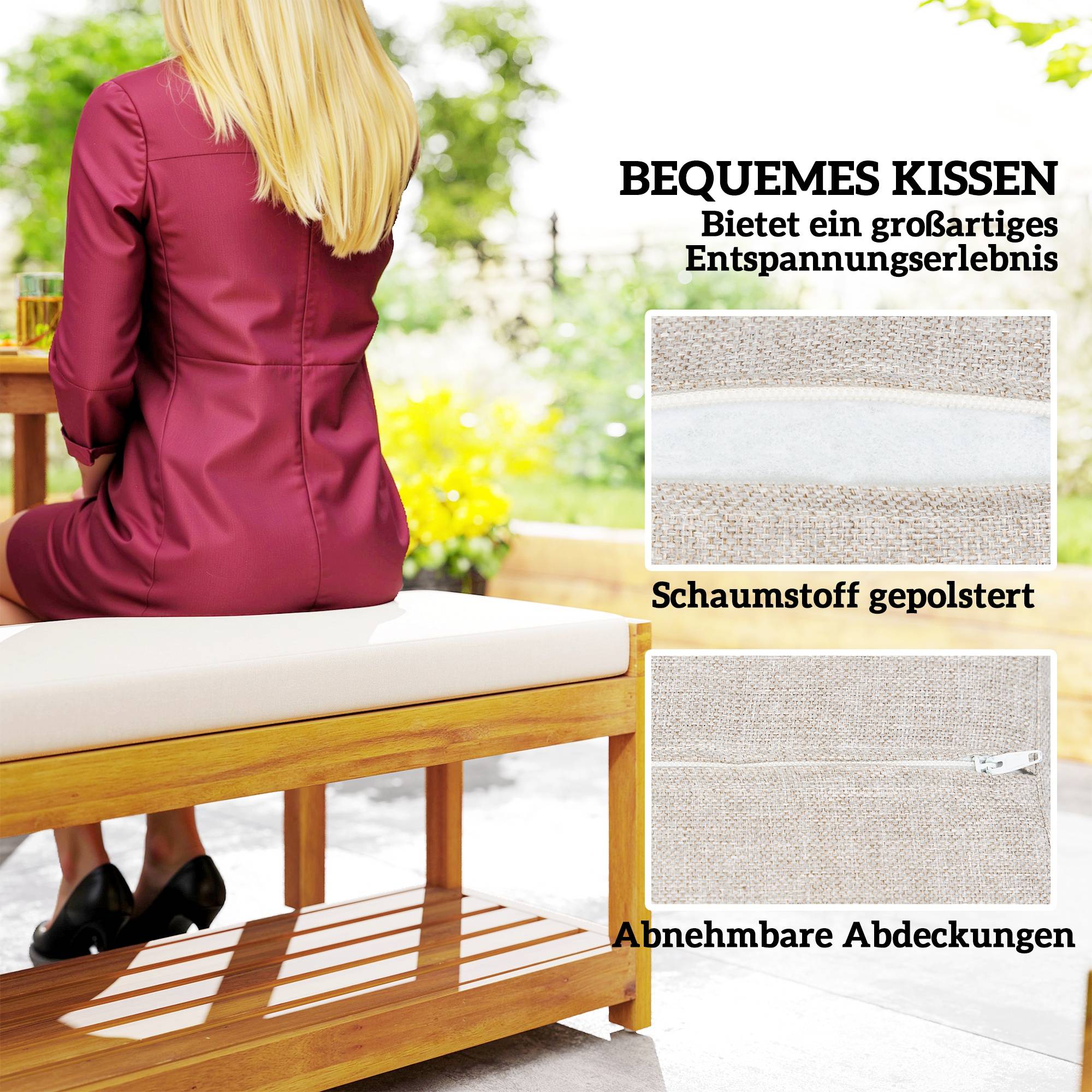 Salon de jardin bois d'acacia naturel 150 x 85 x 75 cm - PANGIVO - Image 8