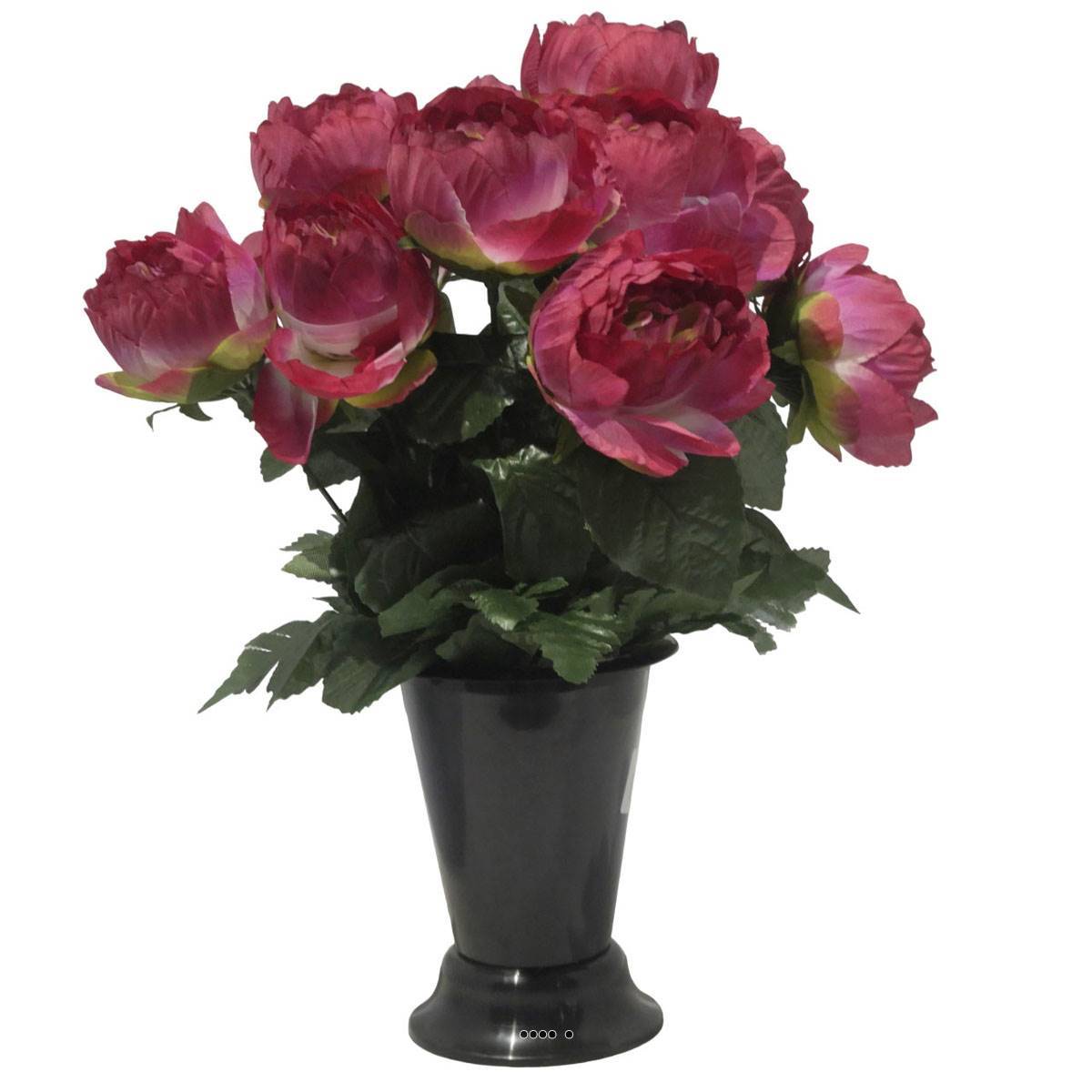 Artificielles - Pot Cone pour le cimetière de fleurs artificielles de Pivoines Rose fushia pour la Toussaint - couleur: Rose fushia 730 - Imagen 2