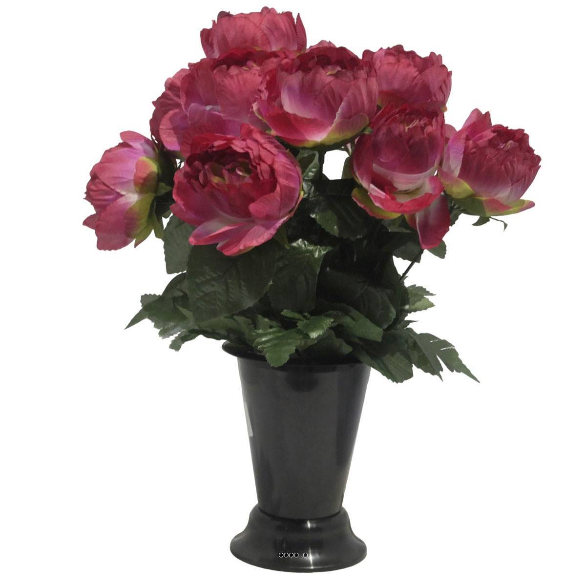 Artificielles - Pot Cone pour le cimetière de fleurs artificielles de Pivoines Rose fushia pour la Toussaint - couleur: Rose fushia 730 - Imagen 1