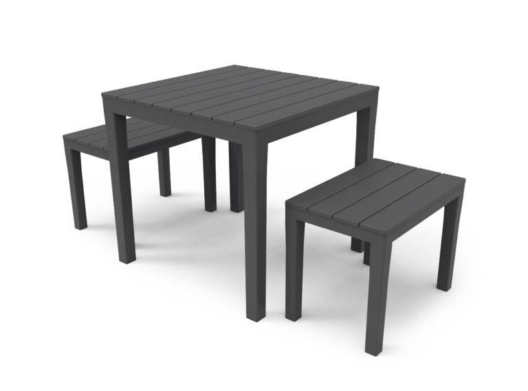 Wilsa Garden - Salon de jardin en résine anthracite avec 2 bancs PAPUA - Imagen 2
