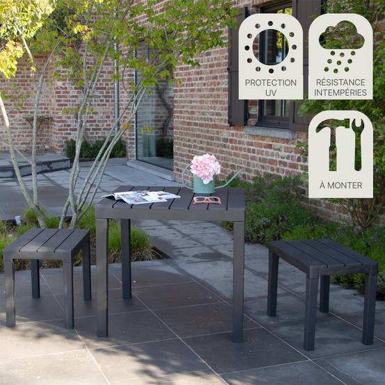 Wilsa Garden - Salon de jardin en résine anthracite avec 2 bancs PAPUA - Imagen 8
