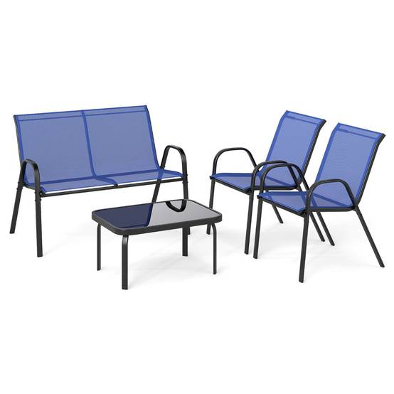 Helloshop26 - Ensemble salon de jardin lot de 4 pièces 68 x 112 x 83 cm 2 fauteuils empilables confortable style chic en métal bleu