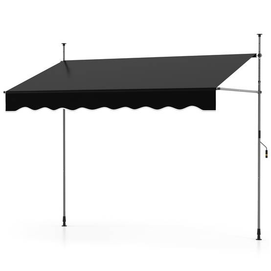 Store Banne Manuel Rétractable 2,5 x 1,2M Hauteur Réglable 210-300CM, Auvent de Terrasse en Aluminium Tissu Oxford Imperméable Anti UV, Noir - Image 1