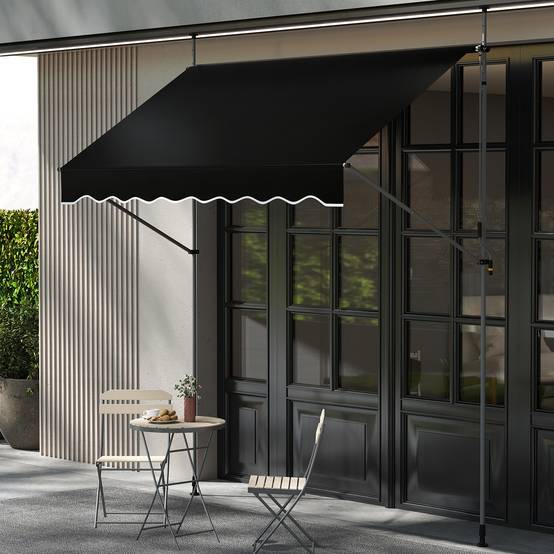 Store Banne Manuel Rétractable 2,5 x 1,2M Hauteur Réglable 210-300CM, Auvent de Terrasse en Aluminium Tissu Oxford Imperméable Anti UV, Noir - Image 2