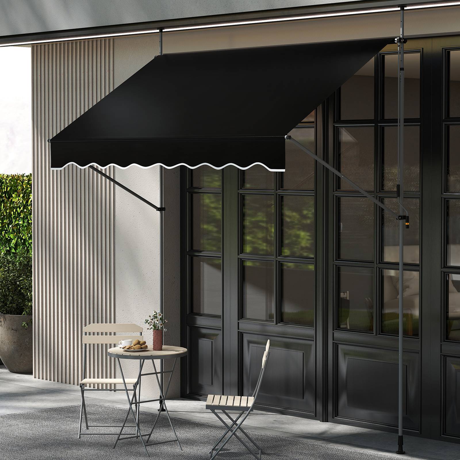 Store Banne Manuel Rétractable 2,5 x 1,2M Hauteur Réglable 210-300CM, Auvent de Terrasse en Aluminium Tissu Oxford Imperméable Anti UV, Noir - Image 2