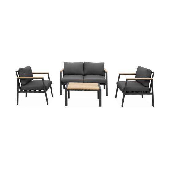 sweeek - Salon de jardin Casoria. gris foncé. aluminium et polywood 4 places. 1 canapé. 2 fauteuils. 1 table basse | sweeek - Image 4
