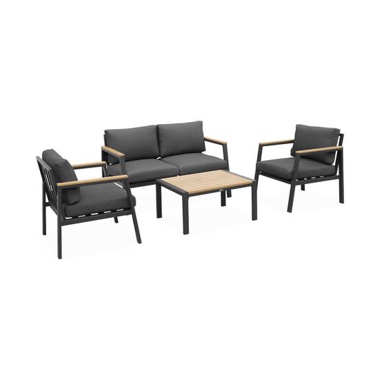 sweeek - Salon de jardin Casoria. gris foncé. aluminium et polywood 4 places. 1 canapé. 2 fauteuils. 1 table basse | sweeek - Image 2