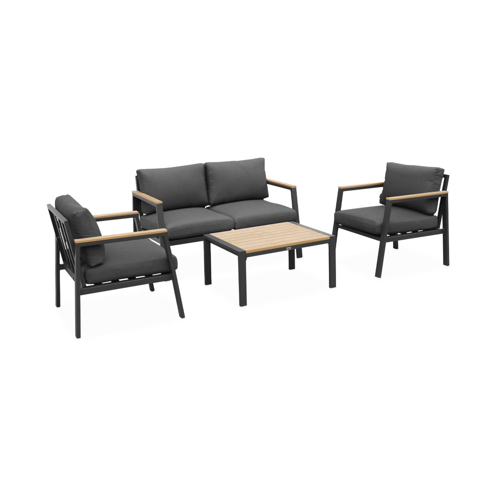 sweeek - Salon de jardin Casoria. gris foncé. aluminium et polywood 4 places. 1 canapé. 2 fauteuils. 1 table basse | sweeek - Image 2