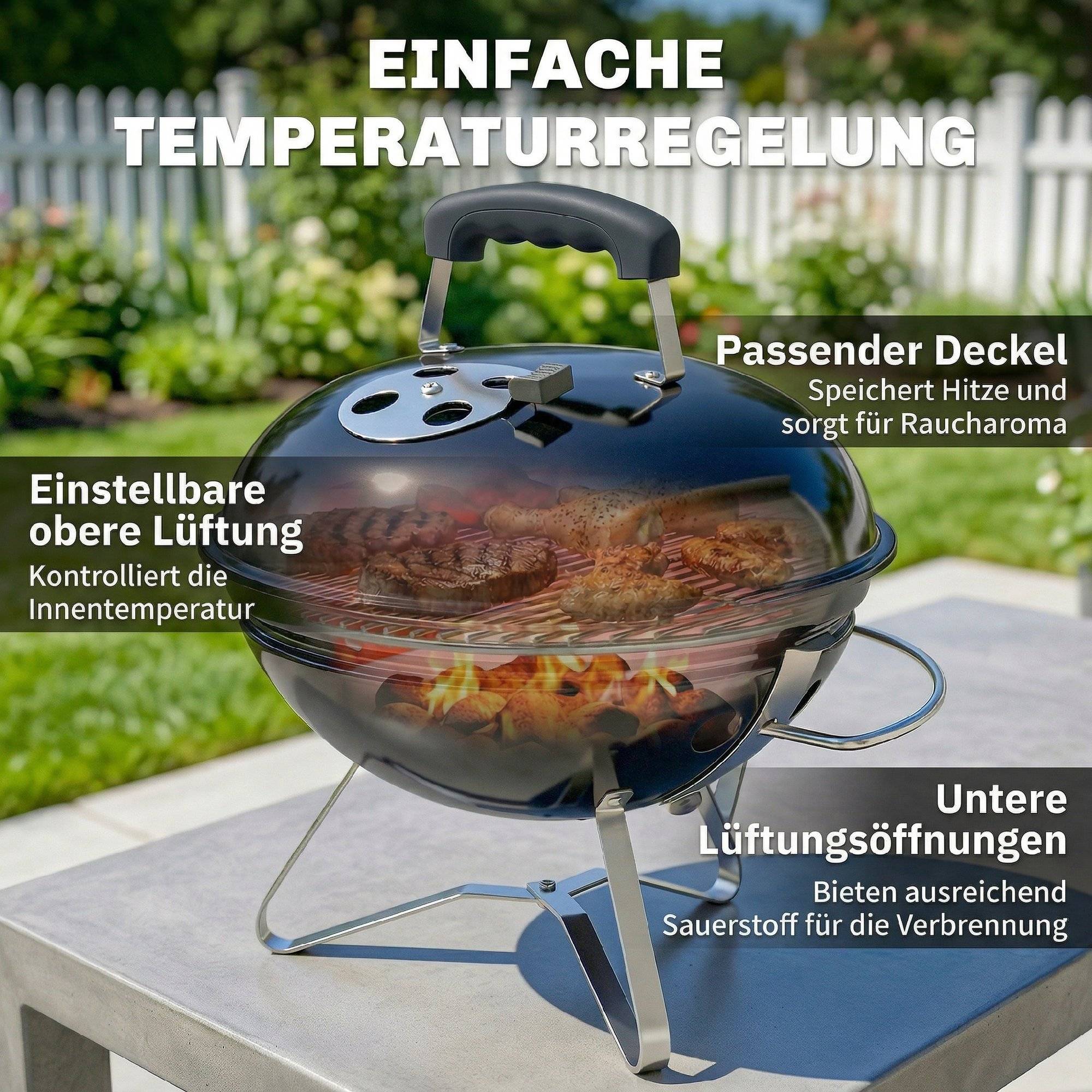 PANGIVO - Barbecue charbon de bois métal émaillé noir 41 x 41 x 44 cm - PANGIVO - Image 8