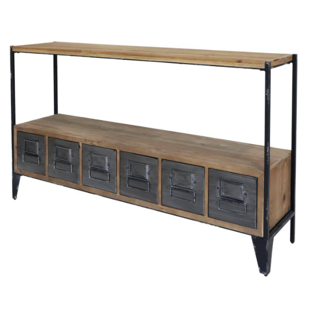 Chemin De Campagne - Meuble buffet en bois de sapin marron et zinc gris 133 x 32.5 x 77 cm Chemin de campagne - Imagen 1