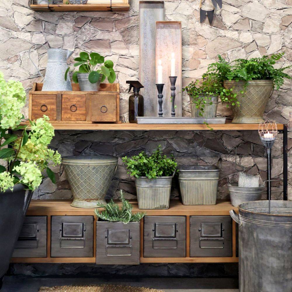 Chemin De Campagne - Meuble buffet en bois de sapin marron et zinc gris 133 x 32.5 x 77 cm Chemin de campagne - Imagen 2