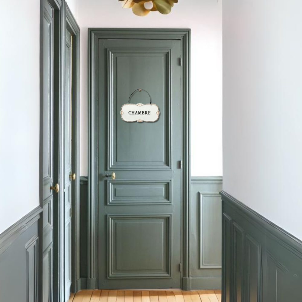 ~ Plaque de porte décorative vintage chambre fer blanc noir 22x10cm Chemin de campagne - Imagen 2