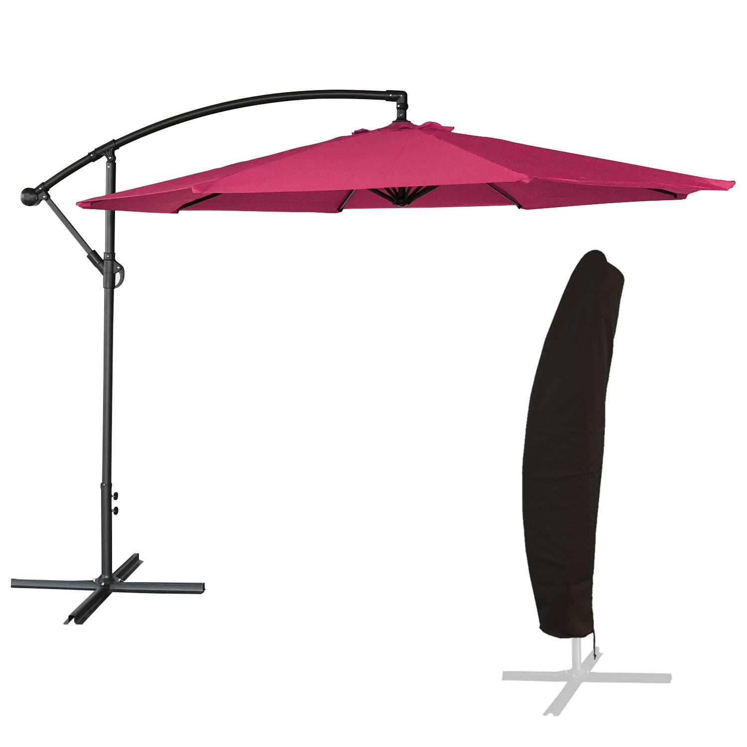 Parasol déporté OAHU rond 3m de diamètre fuchsia + housse - HAPPY GARDEN - Imagen 1