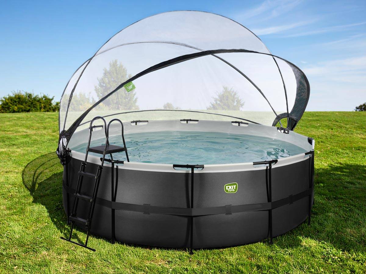 Exit Toys - Piscine tubulaire Black Leather ronde 4,27 x 1,22 m avec dôme - Exit Toys