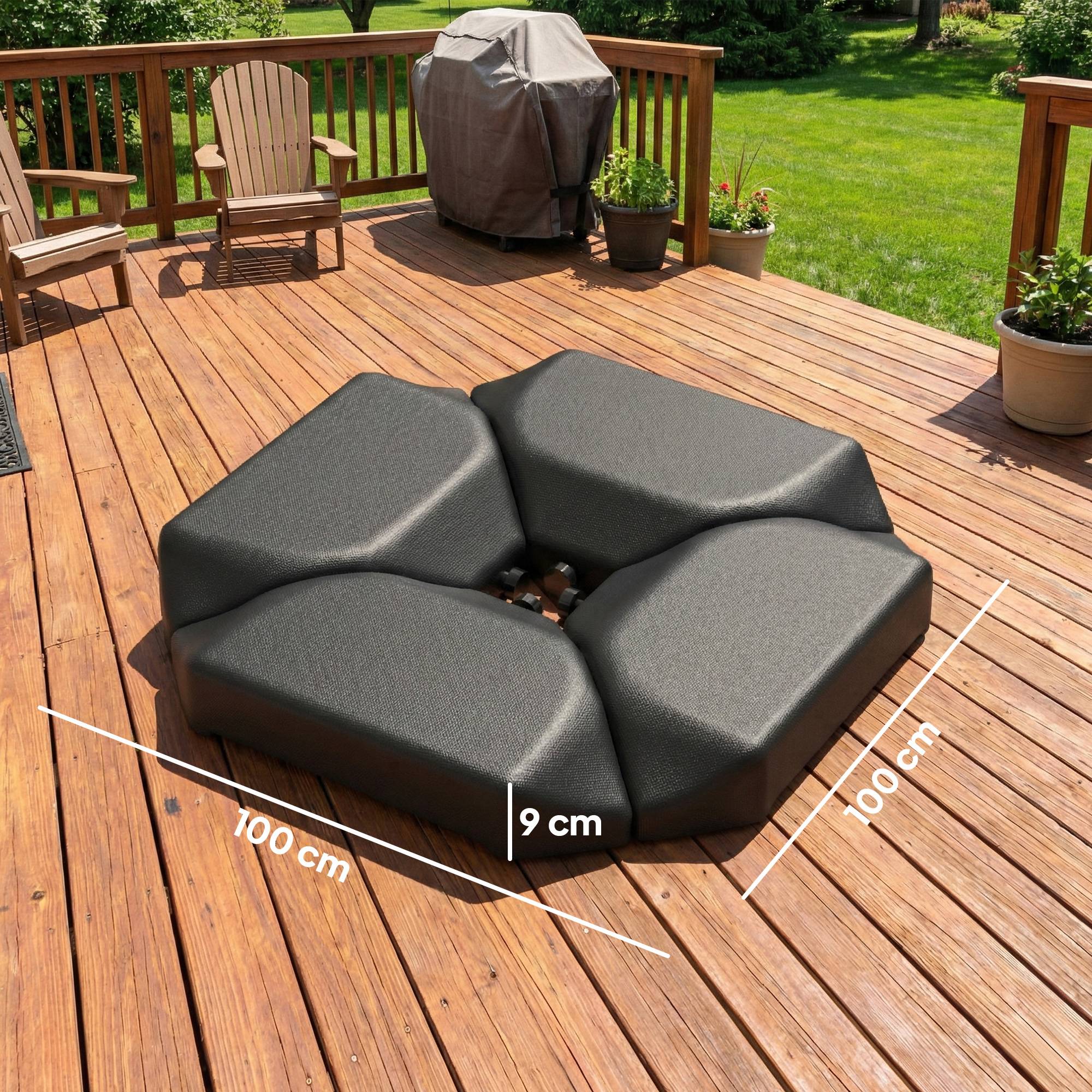 Base parasol 4 pieces pour cantilever, support HDPE remplissable eau 77 kg ou sable 100 kg - Image 5