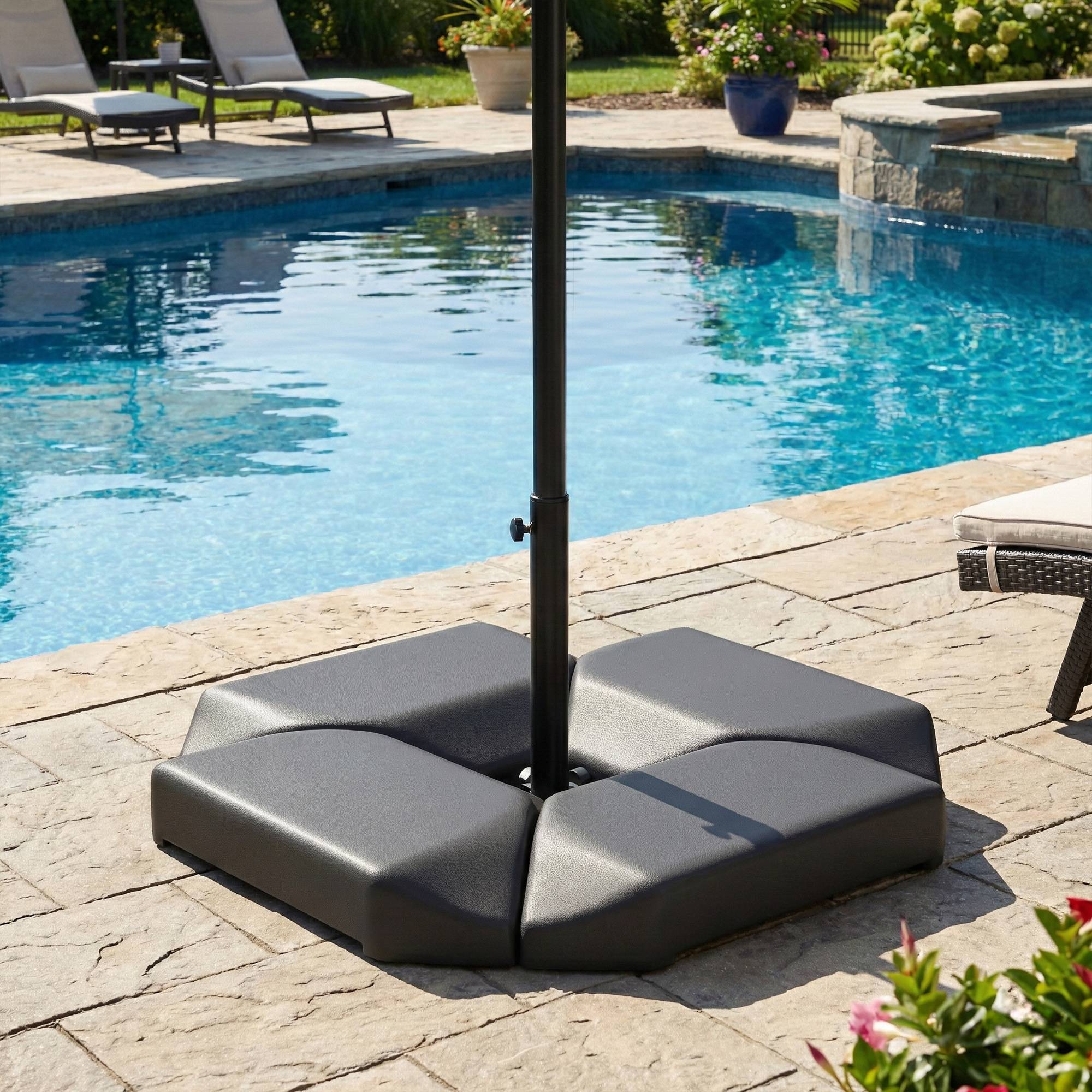 Base parasol 4 pieces pour cantilever, support HDPE remplissable eau 77 kg ou sable 100 kg - Image 9