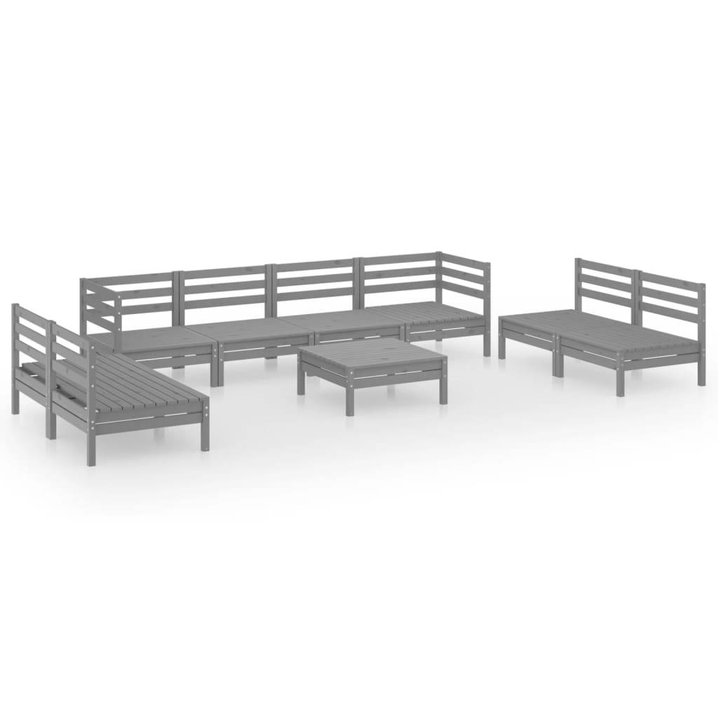Helloshop26 - Salon de jardin meuble d'extérieur ensemble de mobilier 9 pièces gris bois de pin massif - Imagen 1