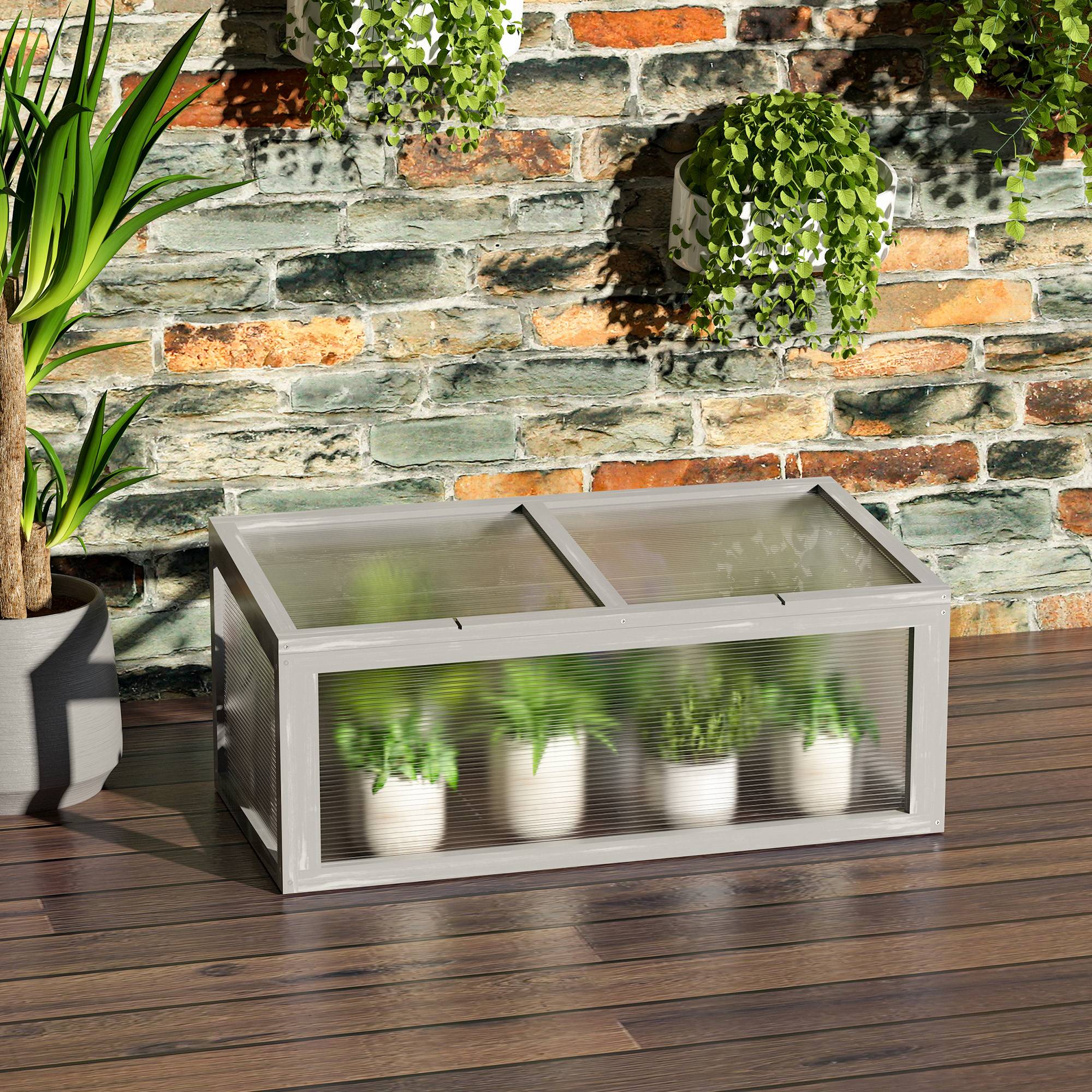 Sans Marque - Serre châssis froid bois polycarbonate 90x46x40 cm résistante intempéries bâche grise - Image 4