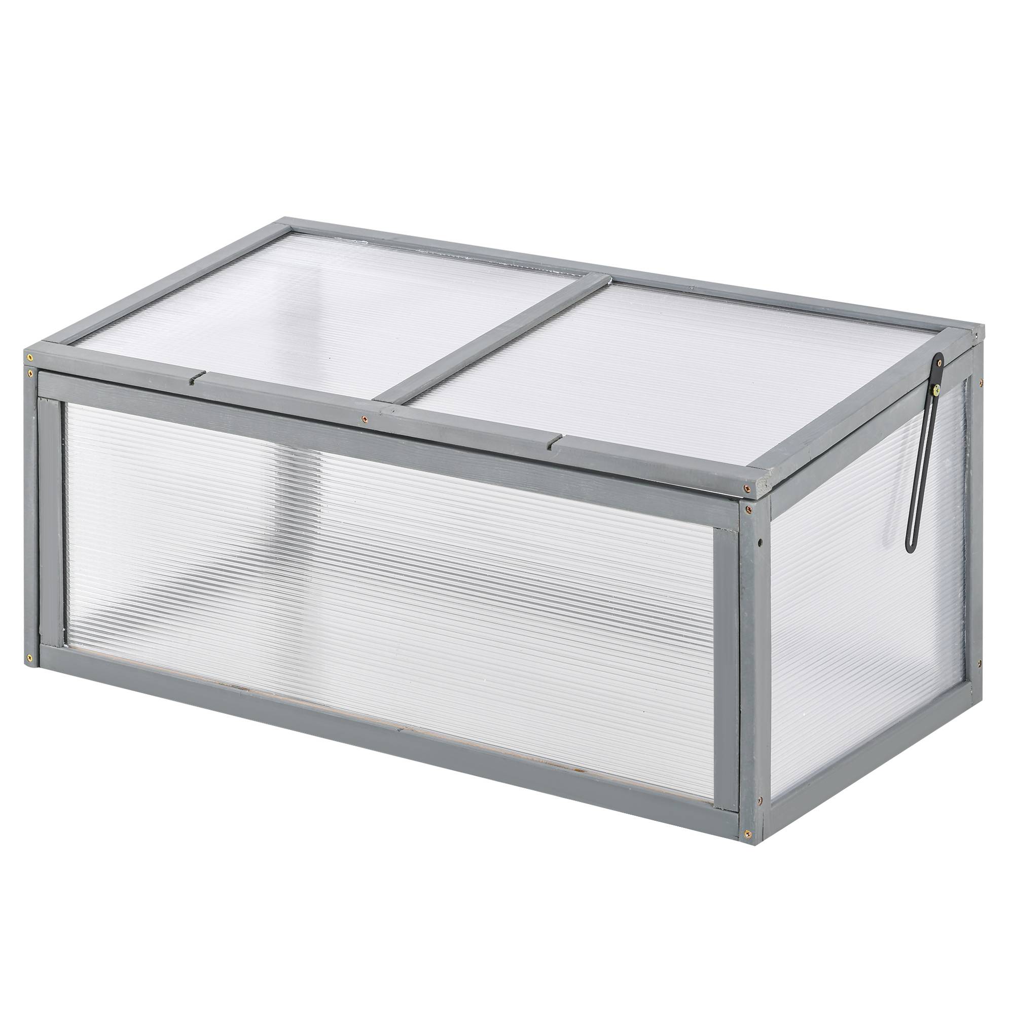 Sans Marque - Serre châssis froid bois polycarbonate 90x46x40 cm résistante intempéries bâche grise - Image 2