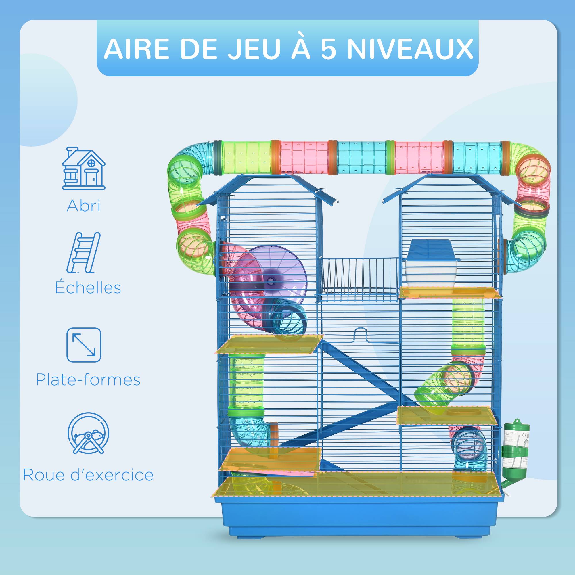 Cage pour rongeurs acier et plastique bleu 47 x 30 x 59 cm - PANGIVO - Image 6