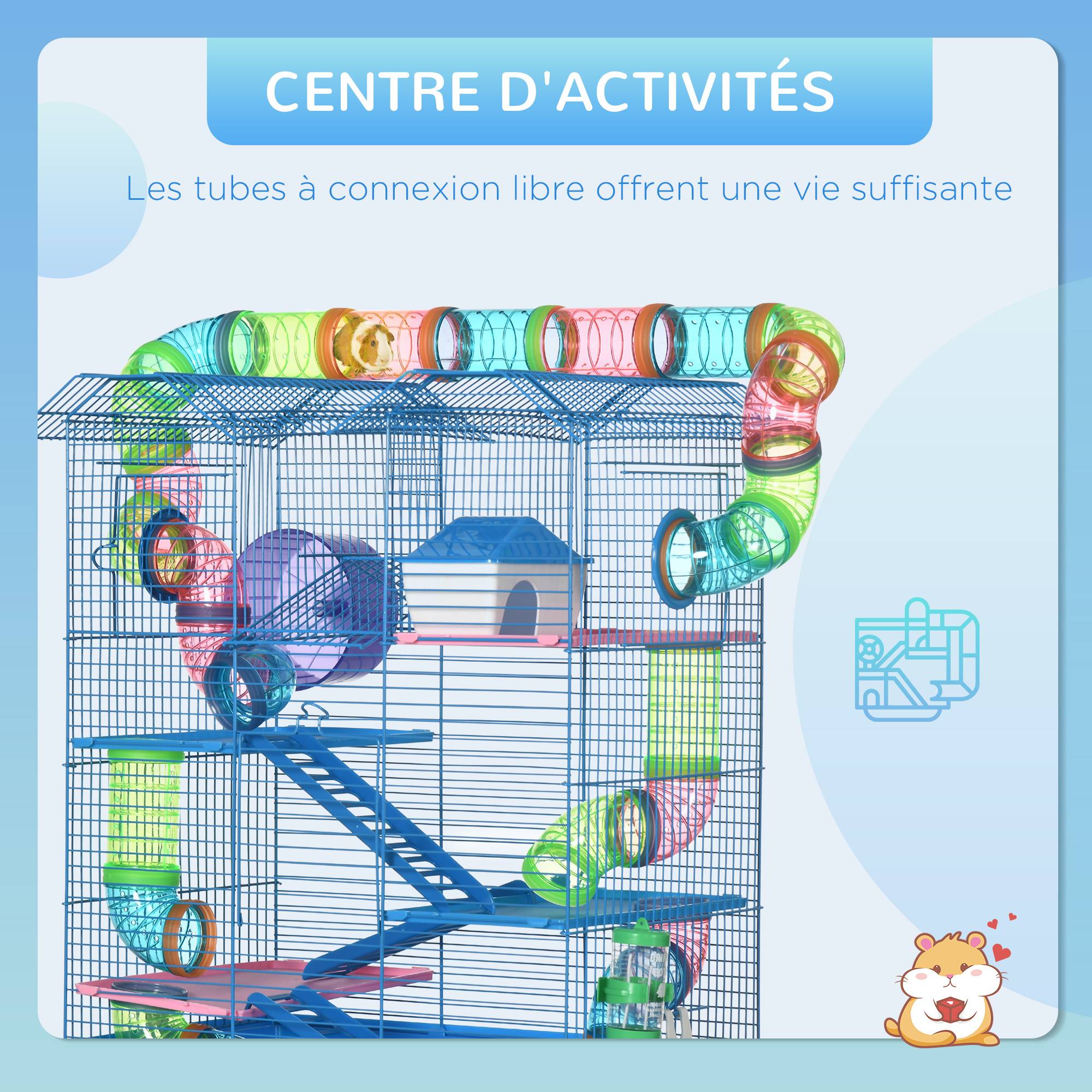 Cage pour rongeurs acier et plastique bleu 47 x 30 x 59 cm - PANGIVO - Image 9