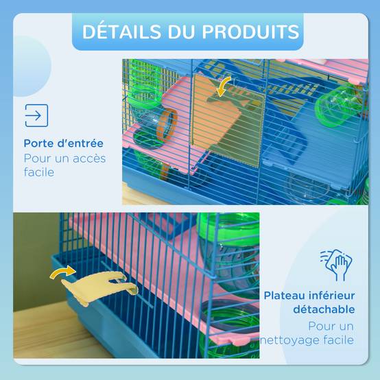 Cage pour rongeurs acier et plastique bleu 47 x 30 x 59 cm - PANGIVO - Image 8