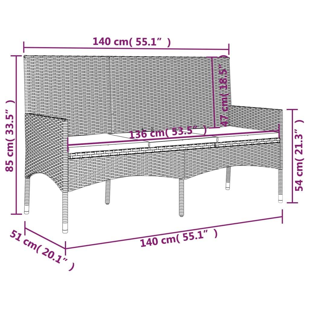 Helloshop26 - Banc de jardin meuble de patio d'extérieur terrasse à 3 places avec coussins 140 x 51 x 85 cm marron résine tressée - Imagen 7