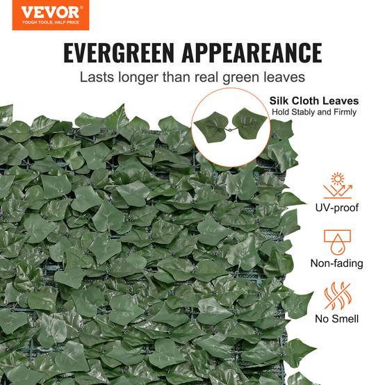 VEVOR Haie artificielle 150x300 cm, brise-vue lierre. Tissu maille renforcé, pour jardin, balcon. - Image 2