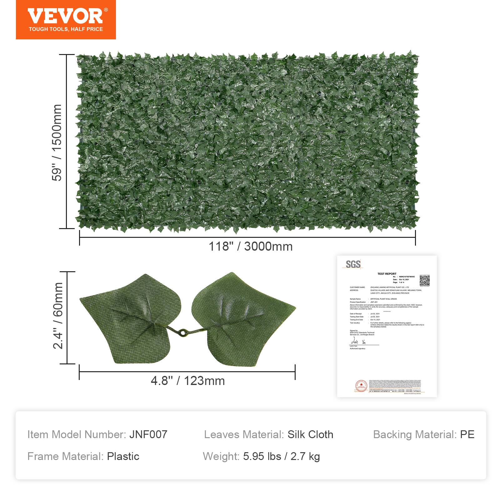 VEVOR Haie artificielle 150x300 cm, brise-vue lierre. Tissu maille renforcé, pour jardin, balcon. - Image 7