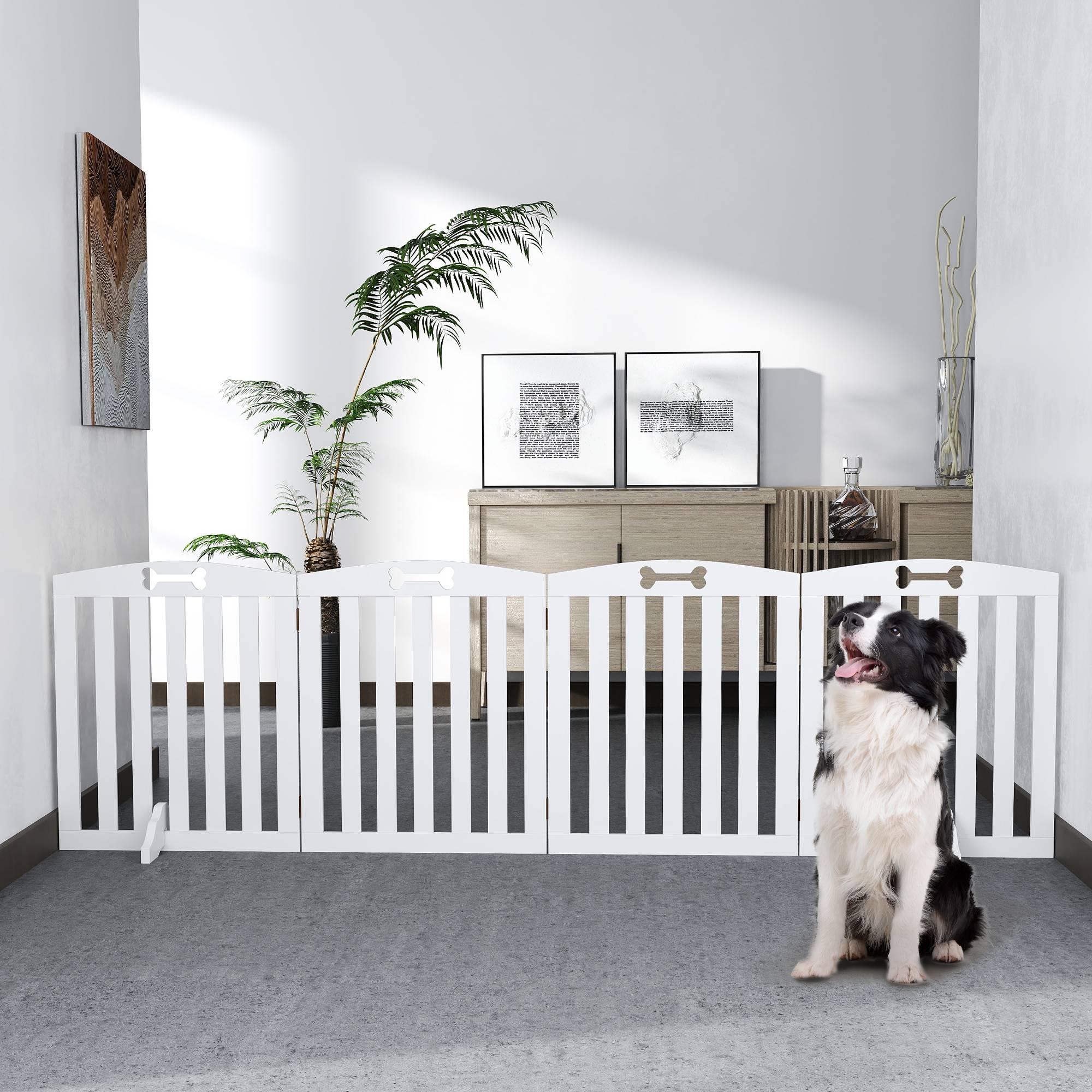 Barrière autoportante avec pieds, pour cadres de porte, couloir, escalier, 207,5x30x61 cm, blanc - Image 4