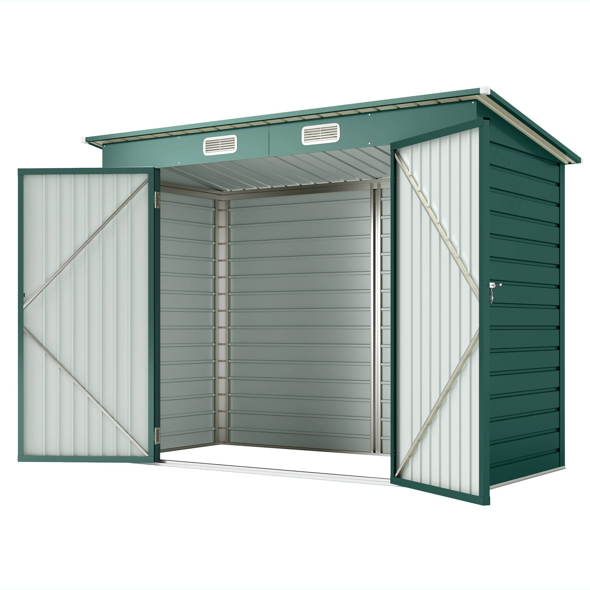 ComfortXL - Abri de jardin en acier galvanisé 249 x 121 x 166/183 cm vert double porte toit monopente pour outils extérieur - Image 2