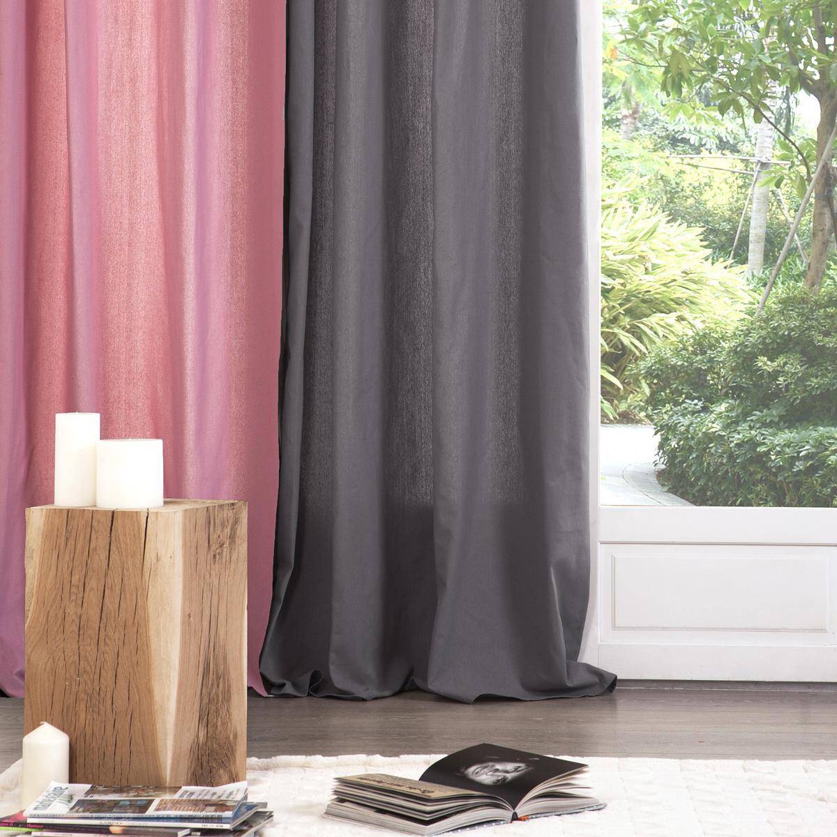 Atmosphera - Lot de 2 Rideaux à  œillets Tissu Panama Gris 140 x 260 cm - Imagen 4