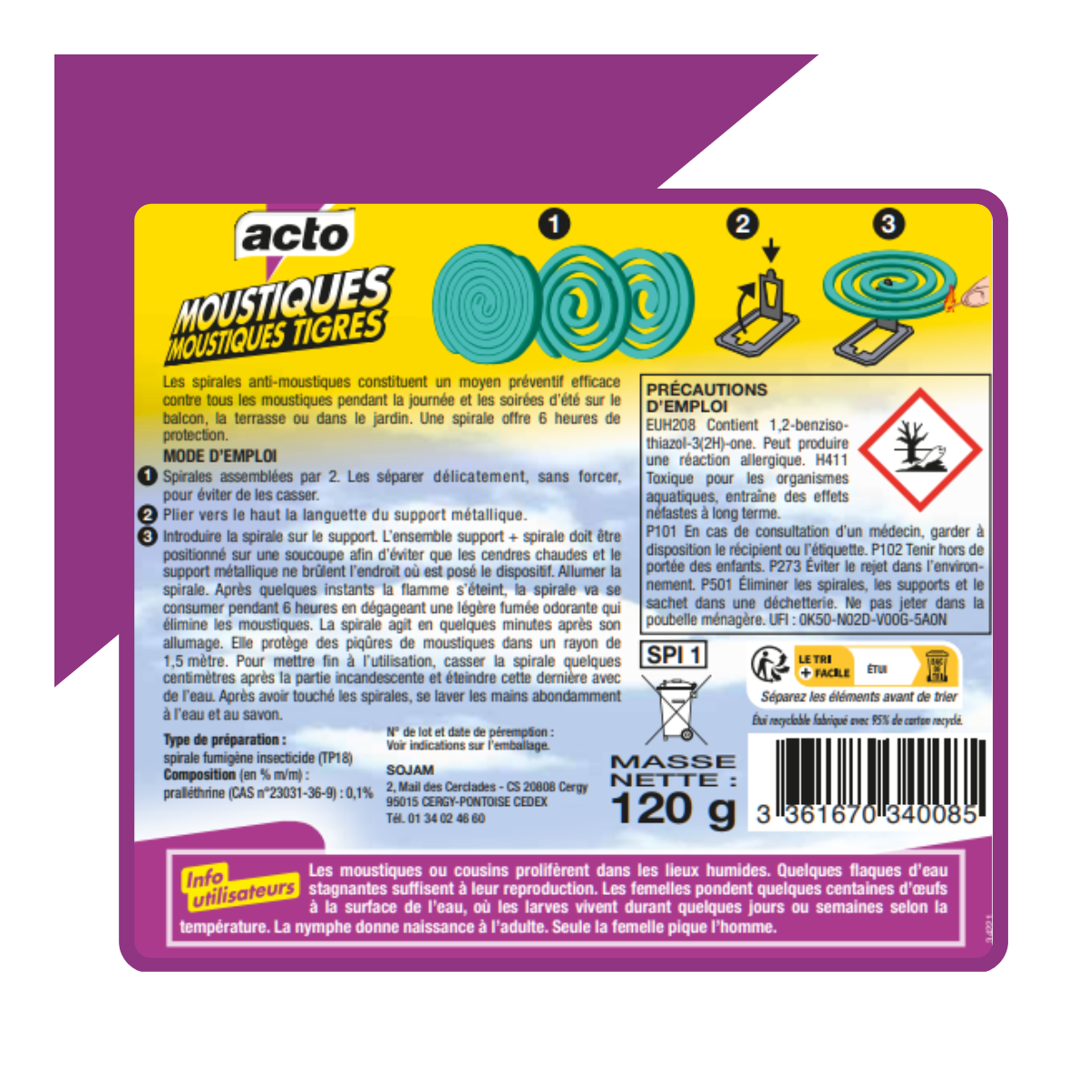 Multitanks - Lot 2x Spirales Anti-Moustiques Tigre ACTO : 90H de Protection - Imagen 4
