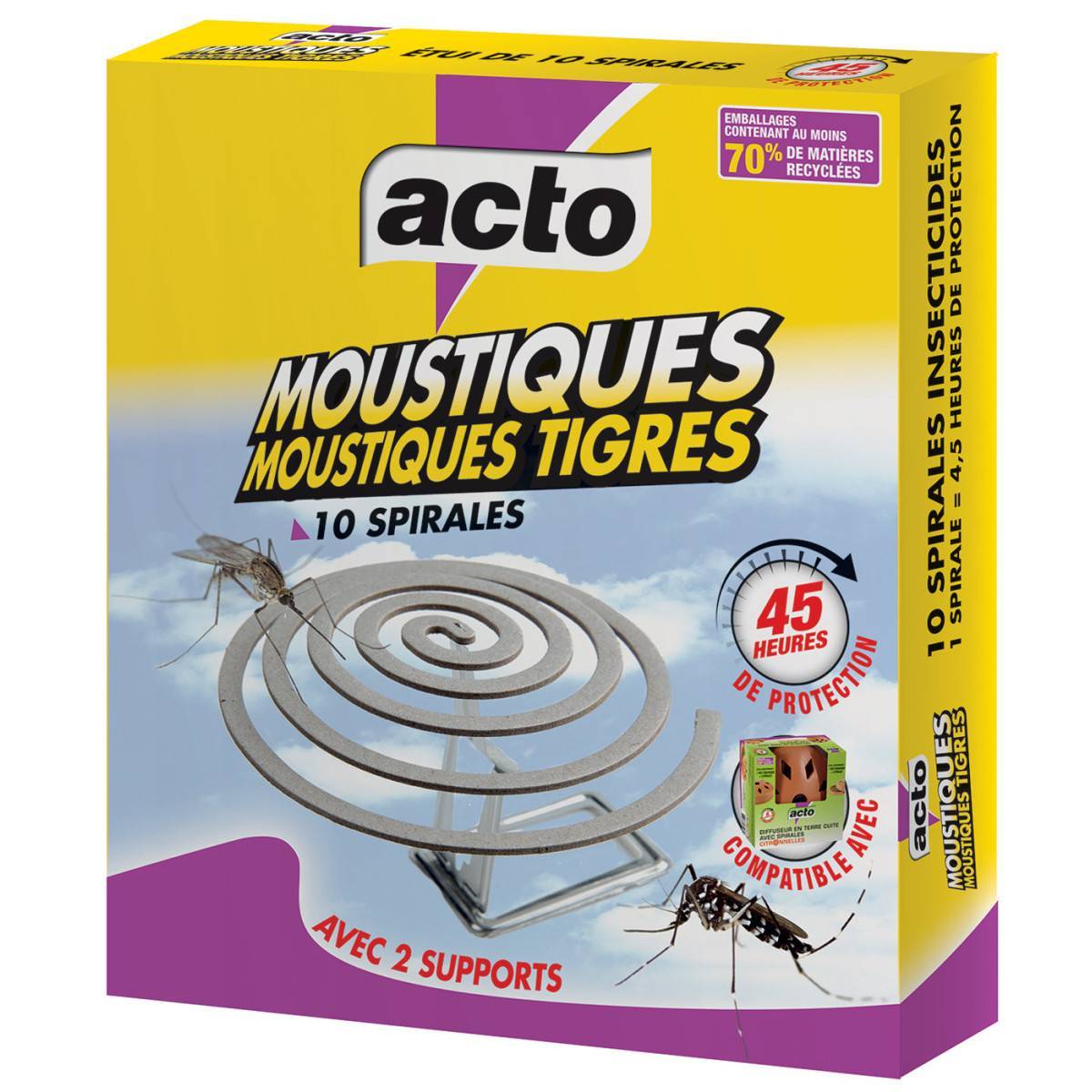 Multitanks - Lot 2x Spirales Anti-Moustiques Tigre ACTO : 90H de Protection - Imagen 2