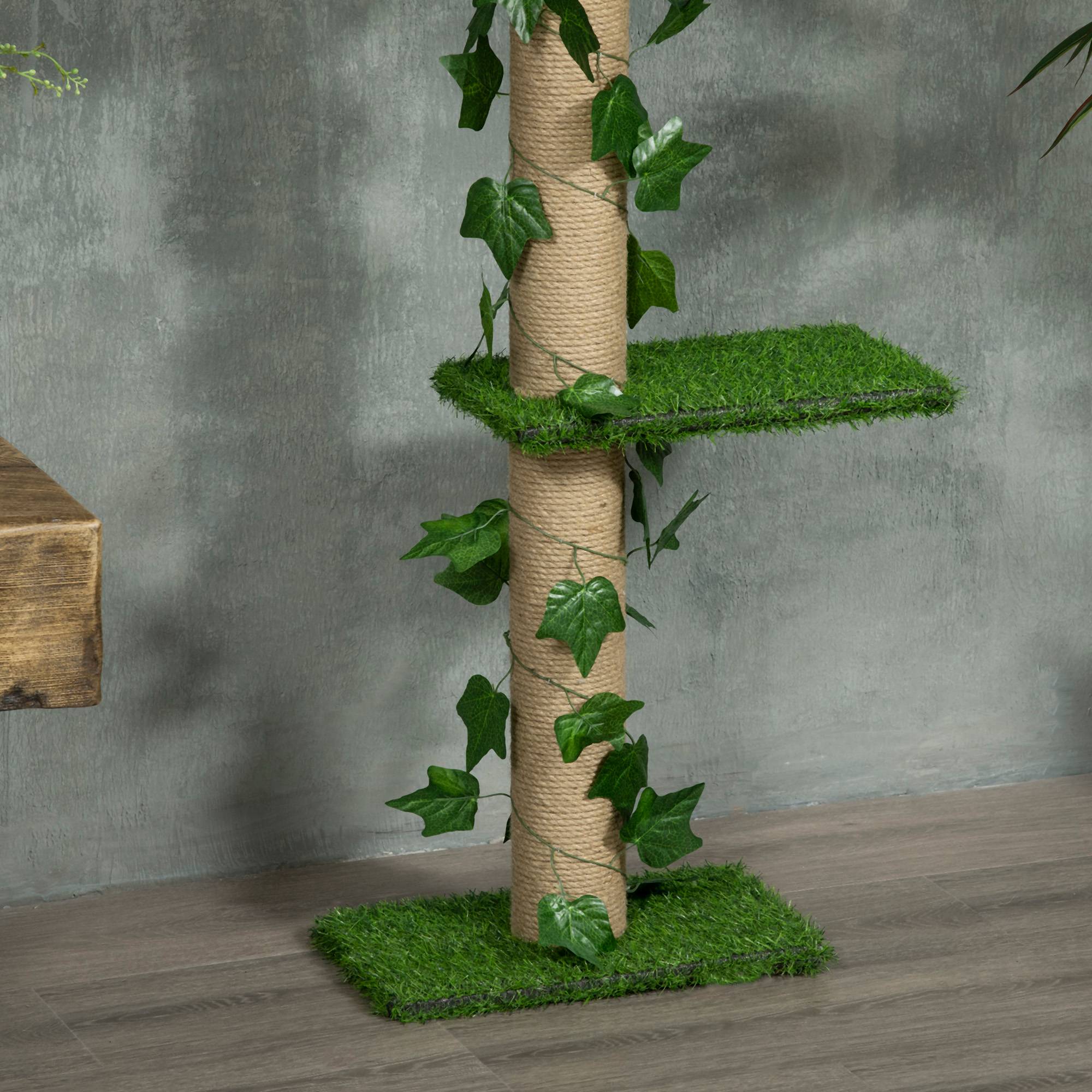 Pawhut - Arbre à chat poteau à griffer design hauteur réglable dim. 37L x 21l x 202- 242H cm 4 niveaux beige vert - Imagen 9