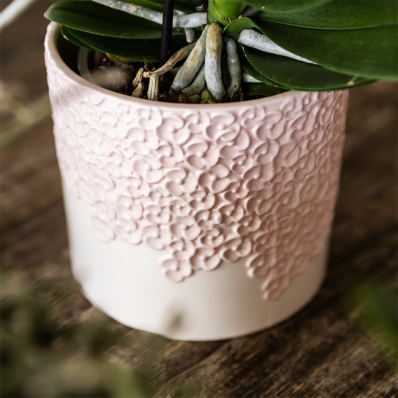 Cache-pot céramique en relief floral - courbes douces et coloris tendres - Pot de 12cm - rose - Image 4