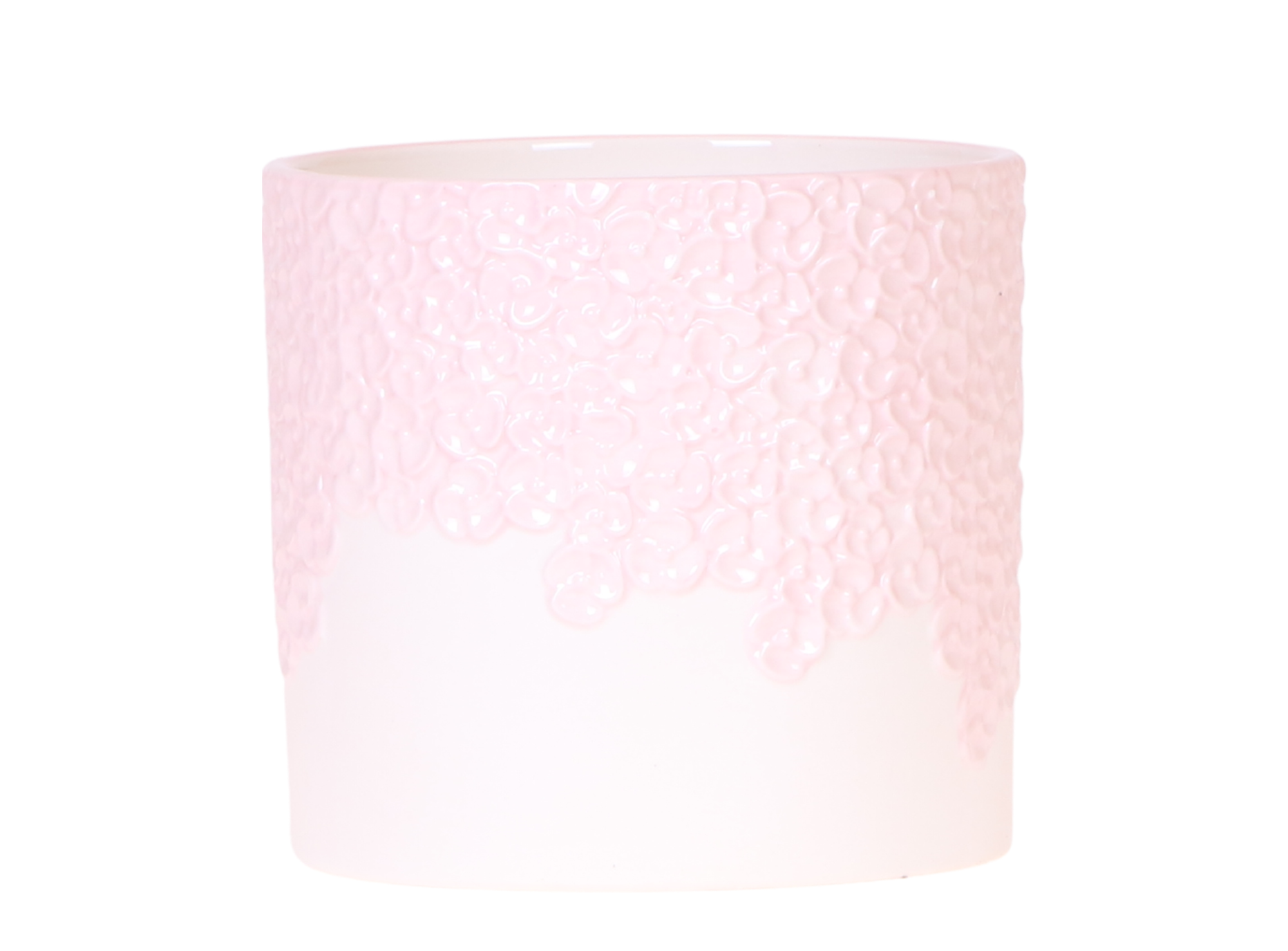 Cache-pot céramique en relief floral - courbes douces et coloris tendres - Pot de 12cm - rose - Image 1