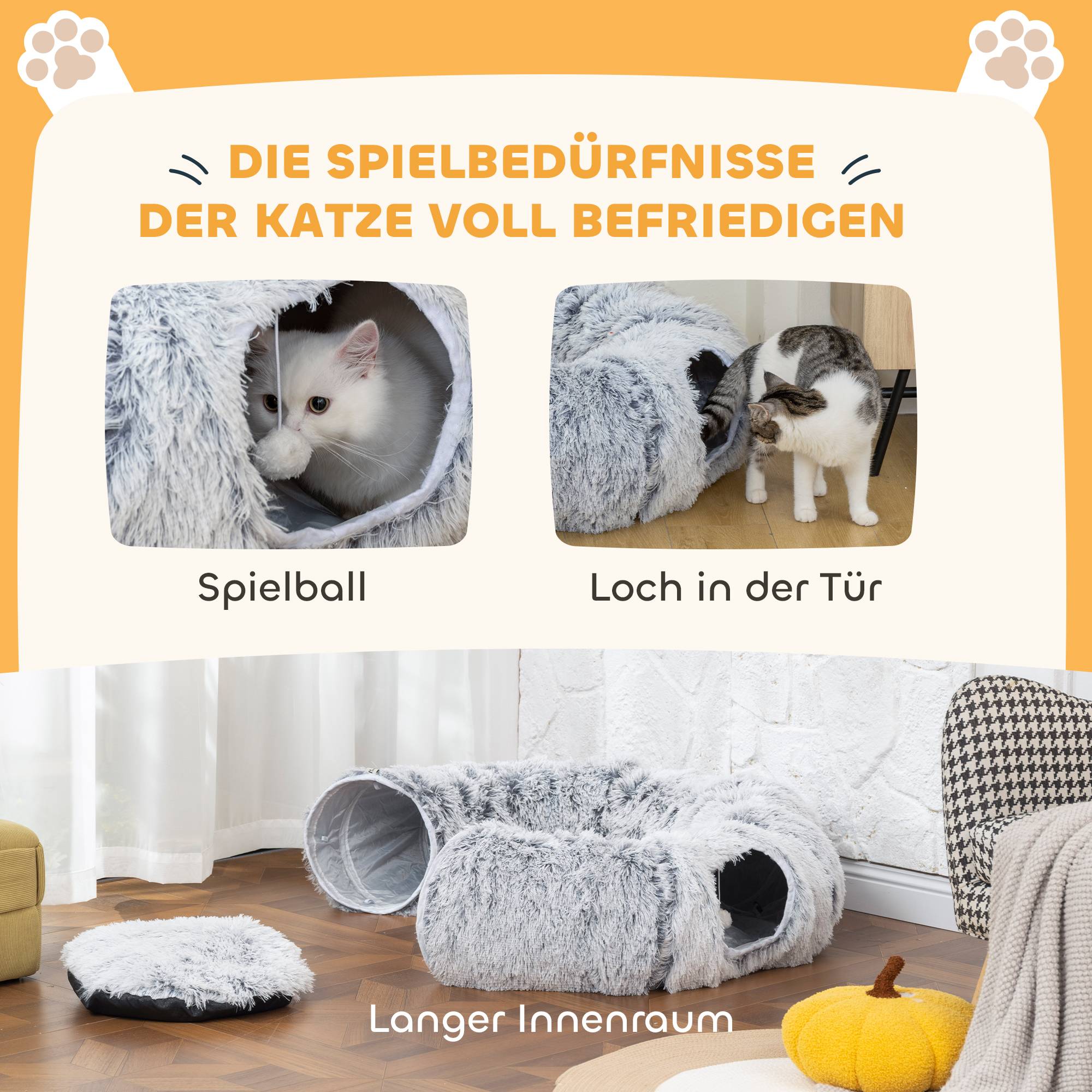 Tunnel chat peluche coussin pliable structure métal niche gris clair - Image 8