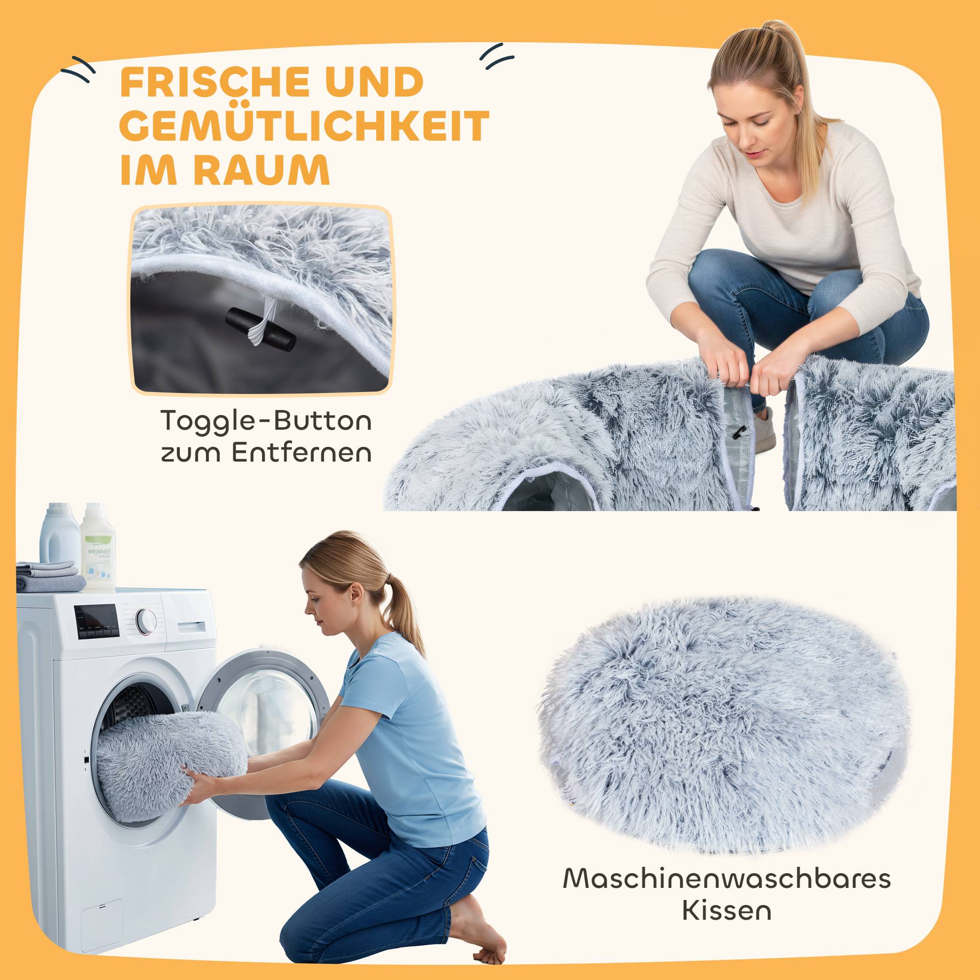 Tunnel chat peluche coussin pliable structure métal niche gris clair - Image 9