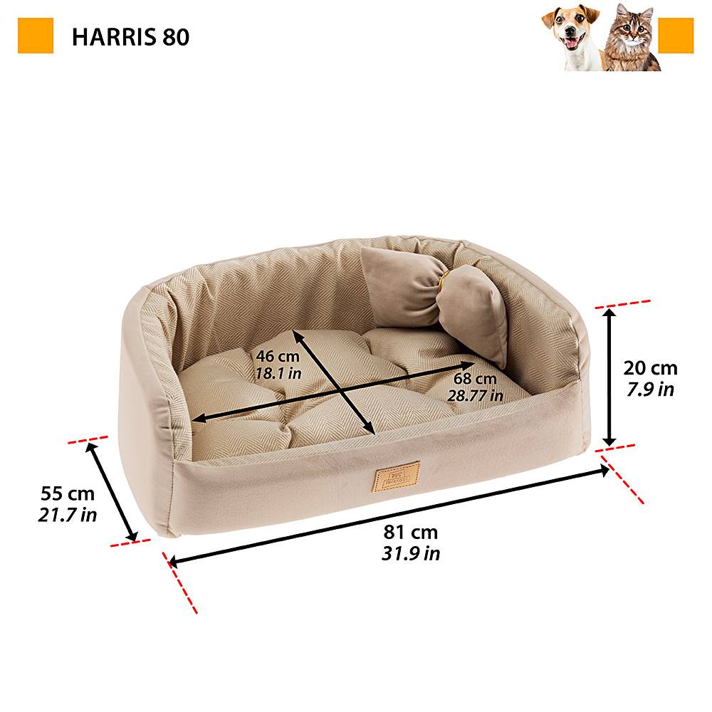 Ferplast - Couchage Rembourré Lit pour Chiens HARRIS 80, Lavable, avec Coussin, Tweed et Velours, Beige - Imagen 2