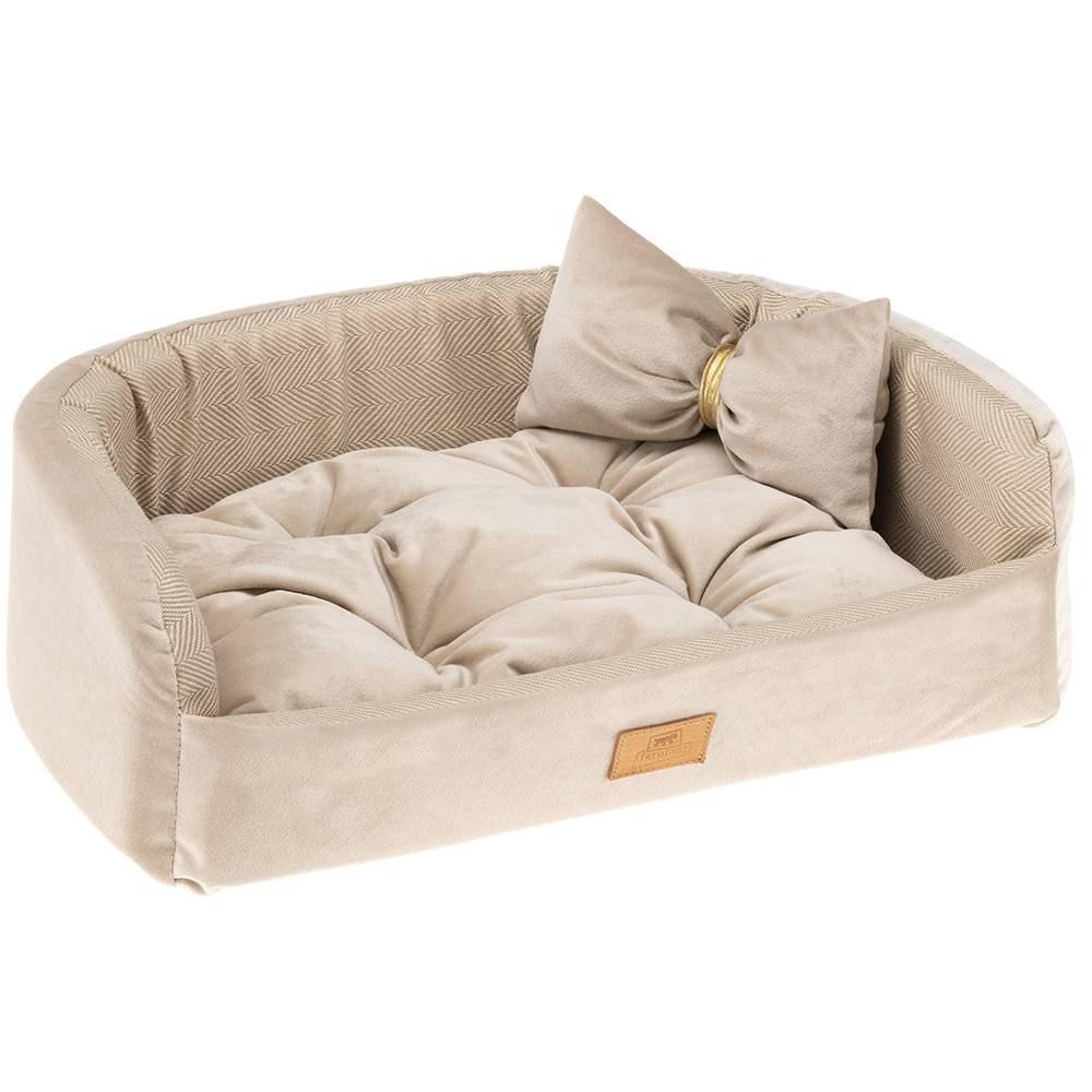 Ferplast - Couchage Rembourré Lit pour Chiens HARRIS 80, Lavable, avec Coussin, Tweed et Velours, Beige - Imagen 1
