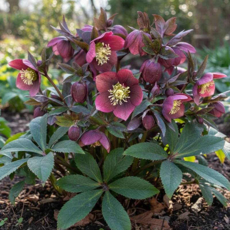 Hellébore orientale Red Hybrids à fleurs Rouge/ - feuillage Persistant - Godet - 5/20 cm - Imagen 3