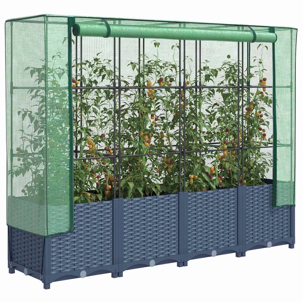 ComfortXL - Jardinière Surélevée 160cm avec Housse de Serre, Potager Aspect Rotin Gris-Bleu, Hauteur 138cm – ComfortXL Outdoor Living - Image 1