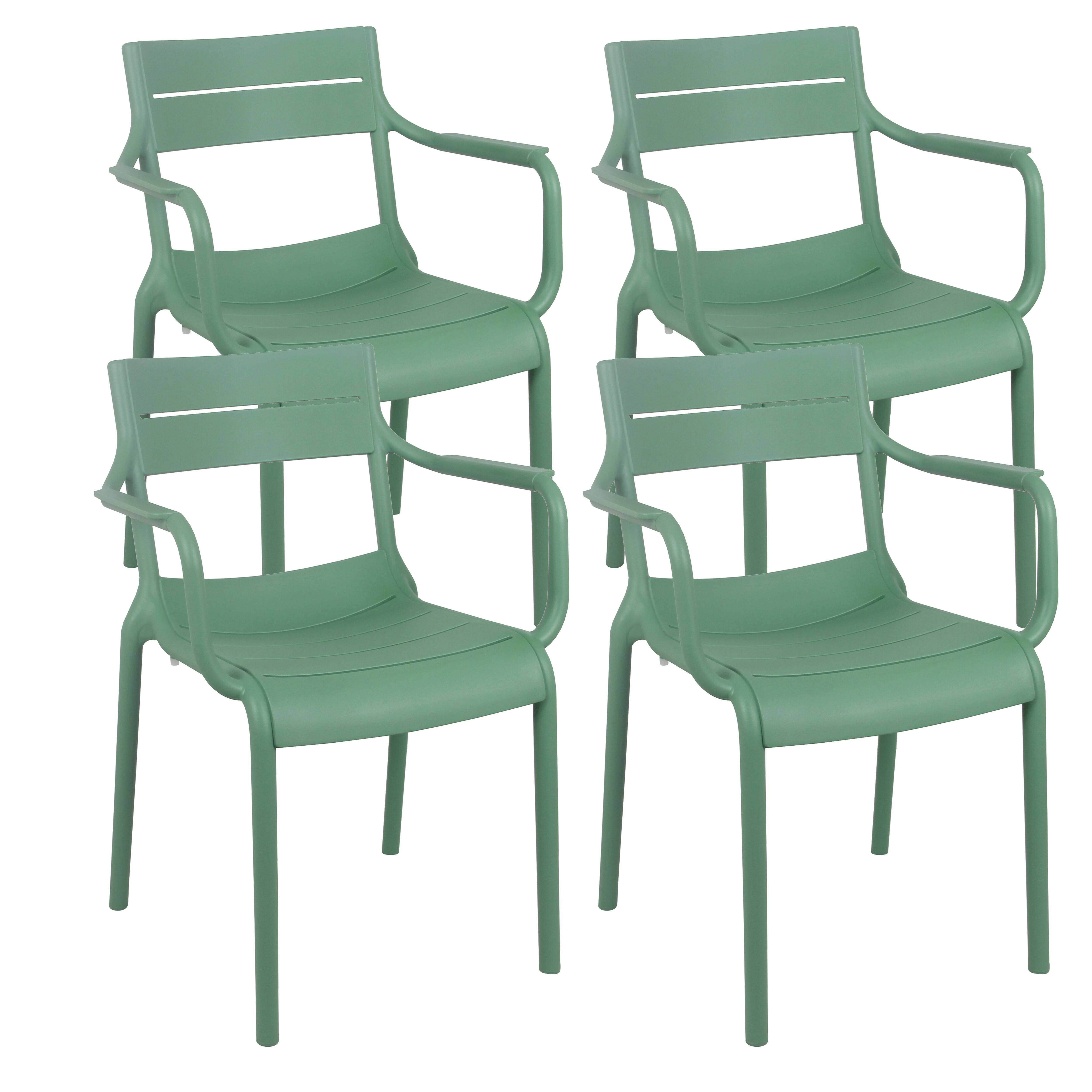 Oviala - Lot de 4 fauteuils de terrasse en plastique vert sauge Paname - Oviala - Imagen 1