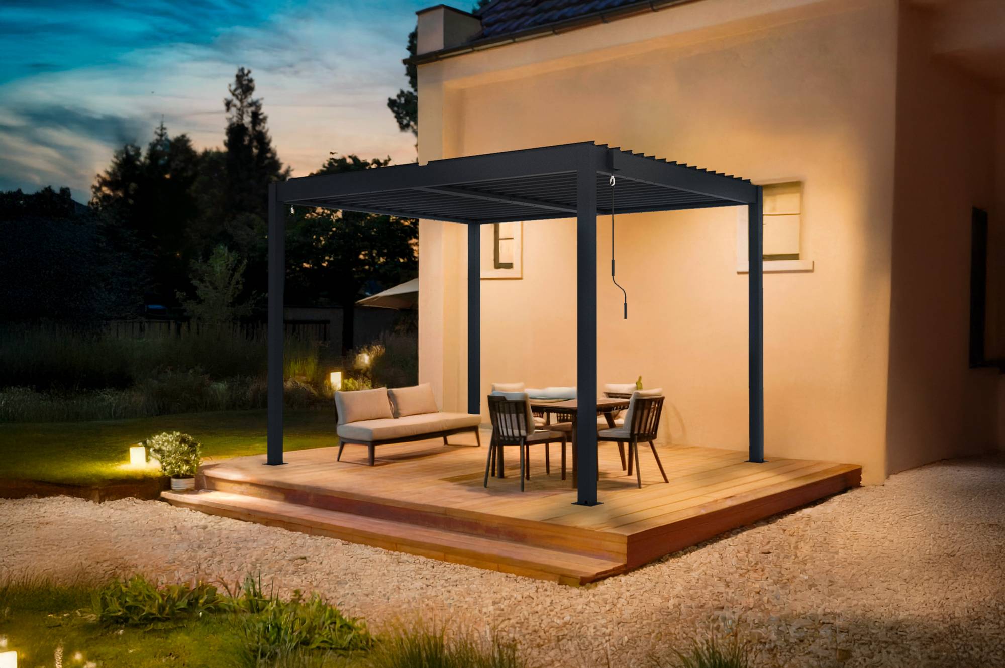 Cazeboo Pergola bioclimatique autoportée PIANA 3x2,5 m aluminium gris - lames orientables - Image 3