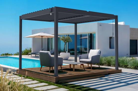 Cazeboo Pergola bioclimatique autoportée PIANA 3x2,5 m aluminium gris - lames orientables - Image 1