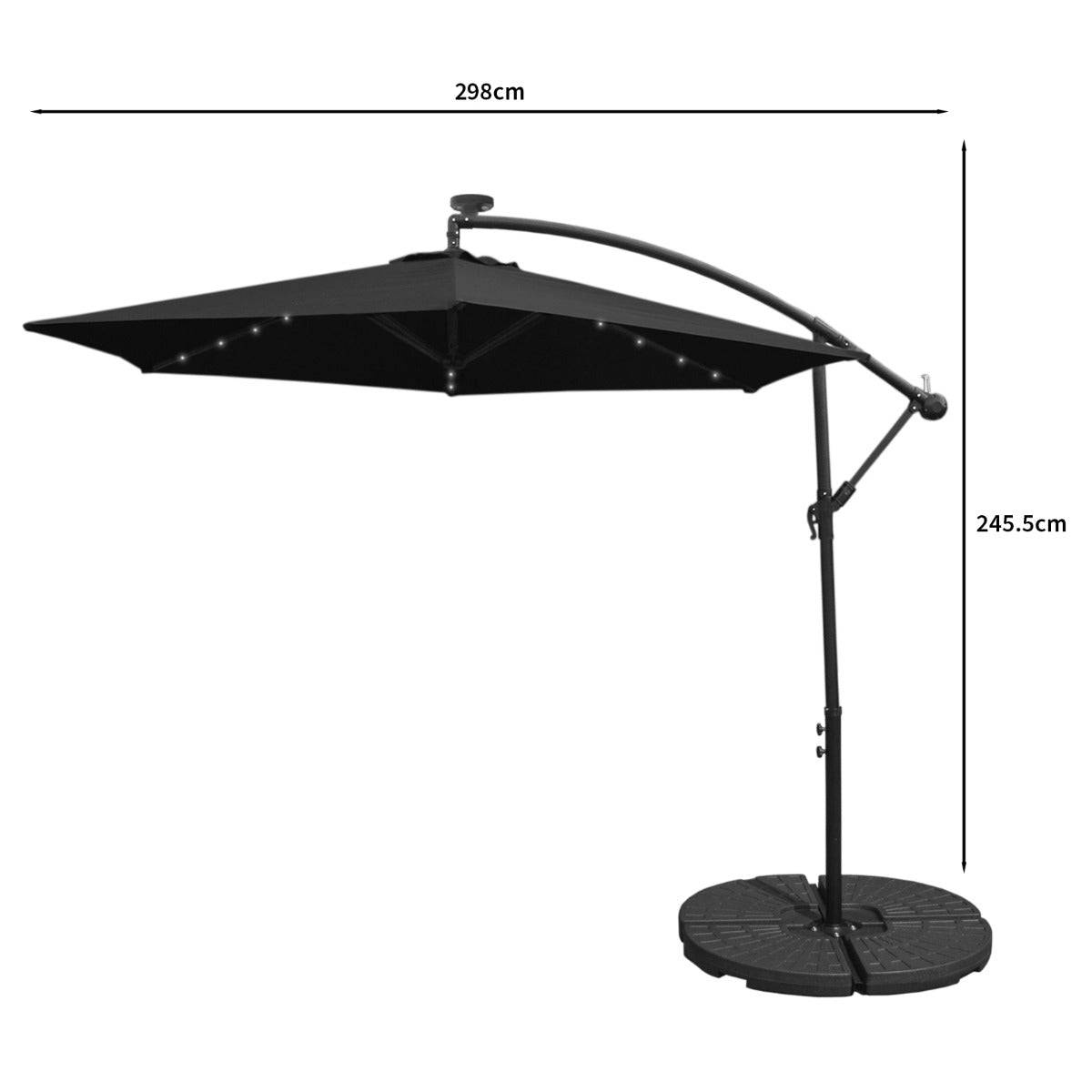 Monstershop - Parasol Noir 3m avec LED's Intégrés avec Base Ronde - Imagen 5