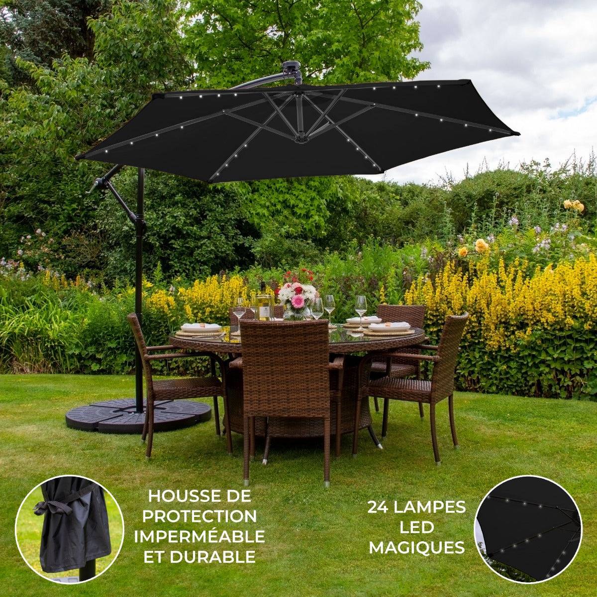 Monstershop - Parasol Noir 3m avec LED's Intégrés avec Base Ronde - Imagen 2