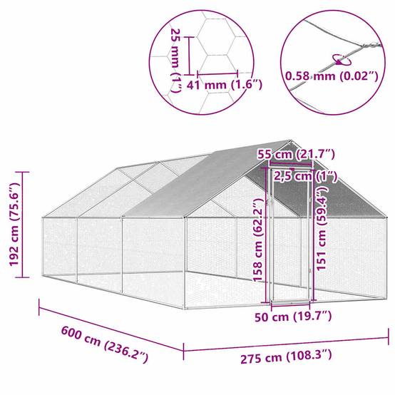 Très grand enclos poulailler extérieur 6x2.75m acier galvanisé avec bâche – ComfortXL Outdoor Living - Image 6