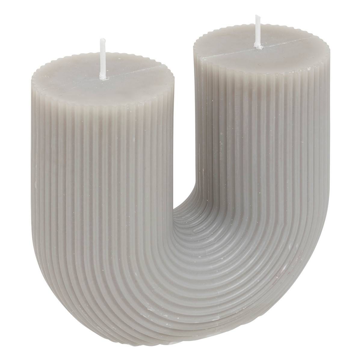 Atmosphera - Bougie décorative striée en forme de U Gris 11 x 12 cm